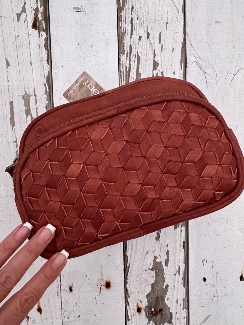 Born Geometric Weave Leather Belt Bag NWT